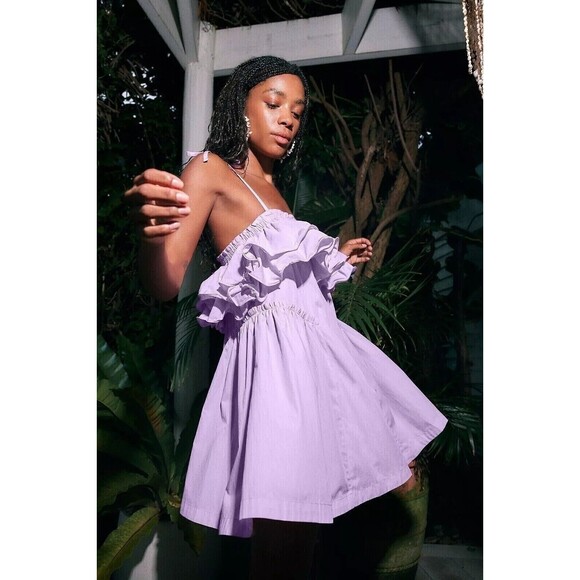 Free People Free-est Have A Thing For You Mini Dress Ruffle Cotton XS NEW 274942 - Picture 1 of 8